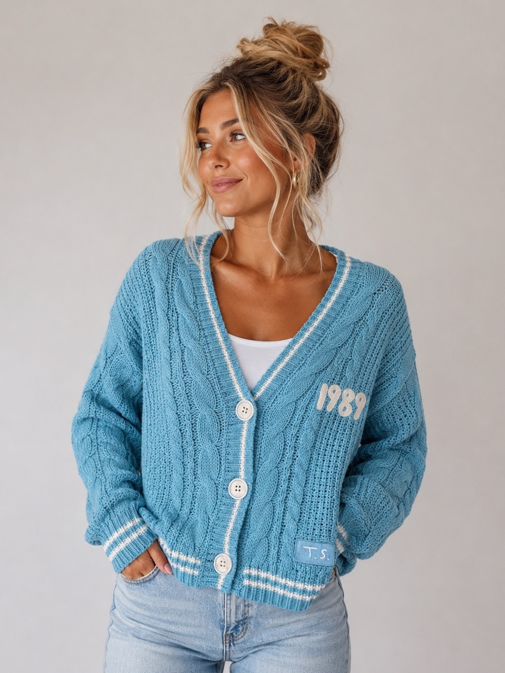 Taylor Swift 1989 Taylor's Version Cable Knit Cardigan Blue Size XS SM